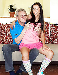 Old perverts touch tits of sexy girls